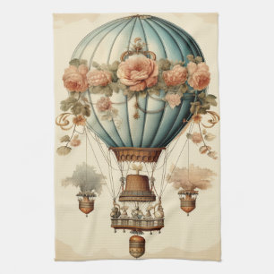 Vintag Steampunk Floral Blue Heißluftballon Geschirrtuch