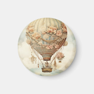Vintag Steampunk Floral Blue Hot Air Ballon (2) Magnet