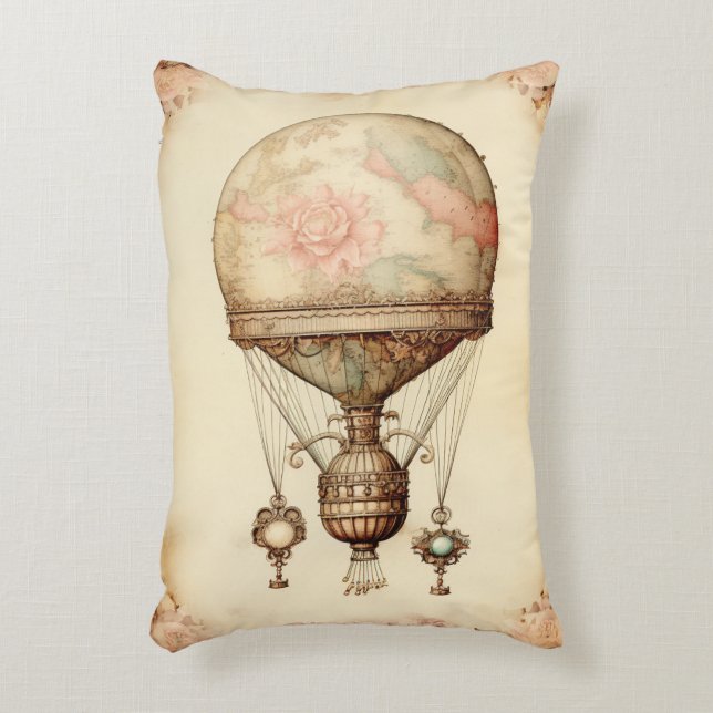 Vintag Steampunk Floral Hot Air Ballon Dekokissen (Vorderseite(Vertikal))