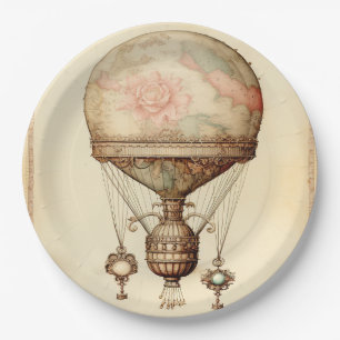 Vintag Steampunk Floral Hot Air Ballon Pappteller