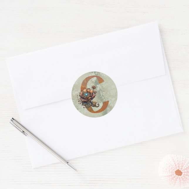 Vintag Steampunk Floral Letter C Runder Aufkleber (Umschlag)