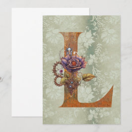 Vintag Steampunk Floral Letter L Mitteilungskarten