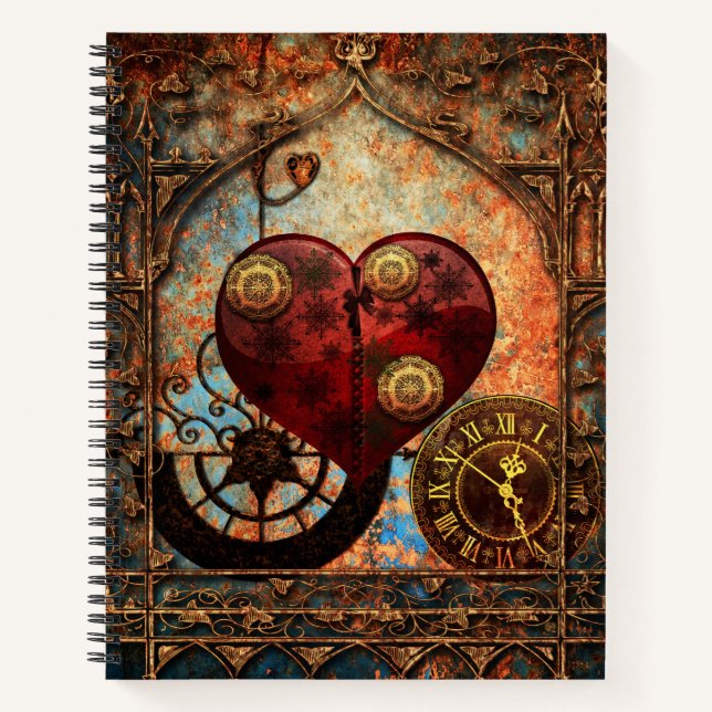 Vintag Steampunk Hearts Wallpaper Notizbuch (Vorderseite)