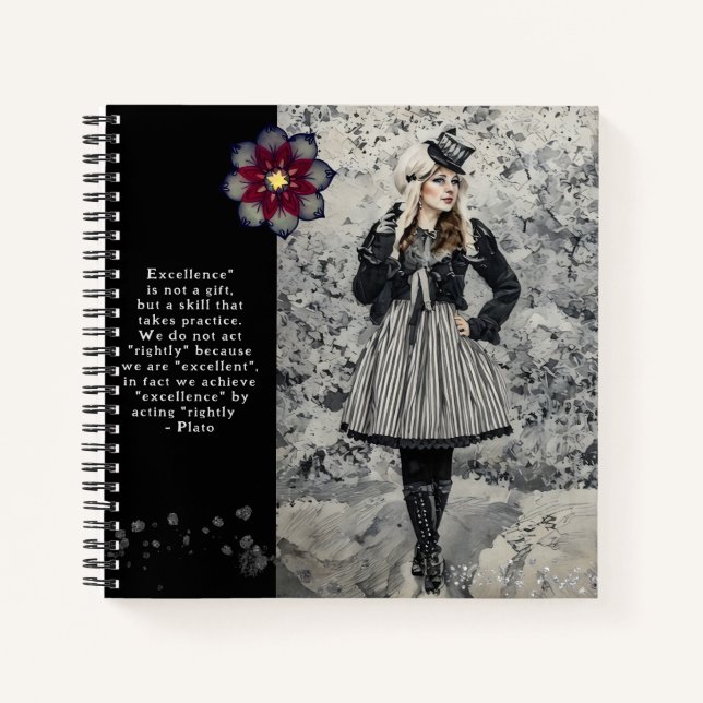 Vintag Steampunk Lady Plato Quote Black Journal Notizbuch (Vorderseite)