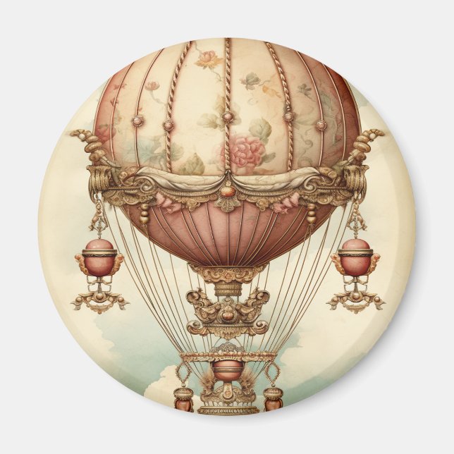Vintag Steampunk Pink Heißluftballon Magnet (Vorne)