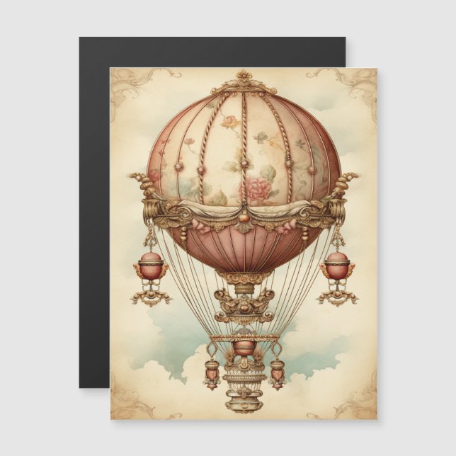 Vintag Steampunk Pink Heißluftballon Magnetkarte (Vorne/Hinten)