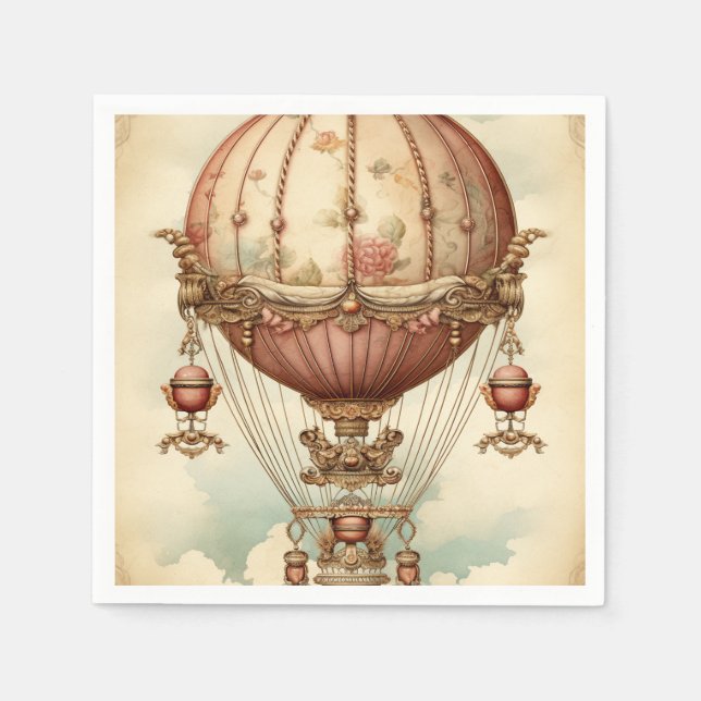 Vintag Steampunk Pink Heißluftballon Serviette (Vorderseite)