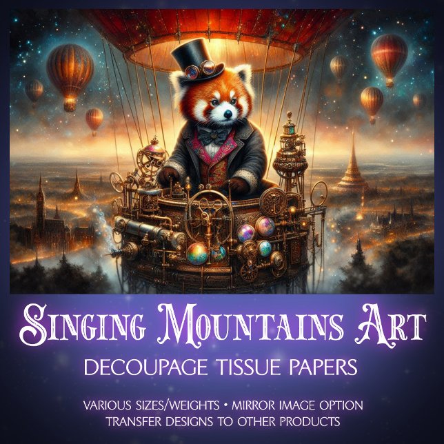 Vintag Steampunk Red Panda Adventure Decoupage Seidenpapier (Von Creator hochgeladen)