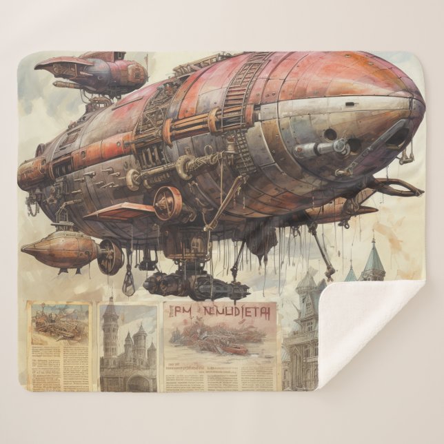 Vintag Steampunk Zeppelin (9) Sherpadecke (Vorderseite (Horizontal))