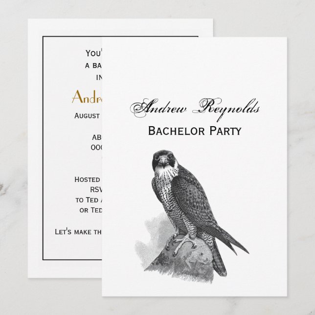 Vintag Stilisierte Peregrine Falcon BW Einladung (Vorne/Hinten)
