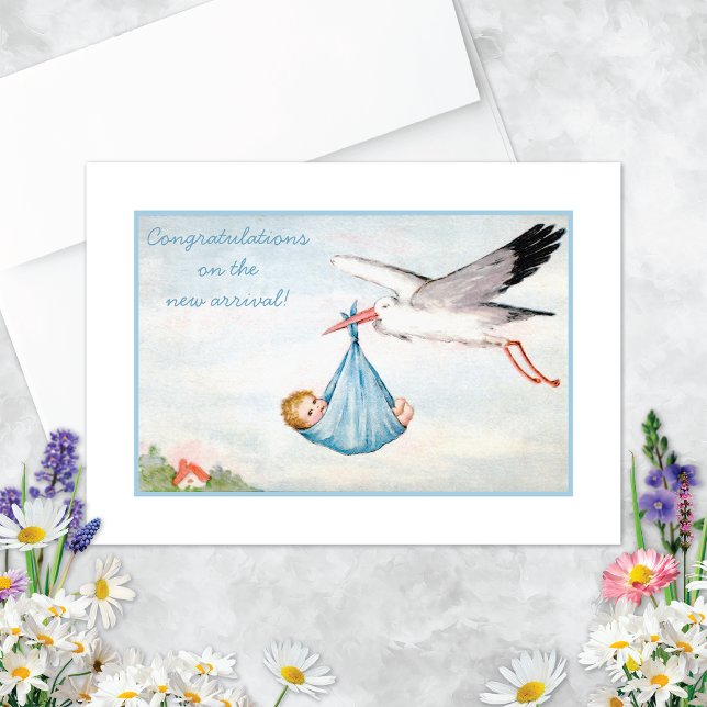 Vintag Stork Newborn Herzlichen Glückwunsch Karte (Von Creator hochgeladen)