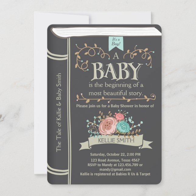 Vintag Storybook Baby-Dusche Einladung Boy (Vorderseite)