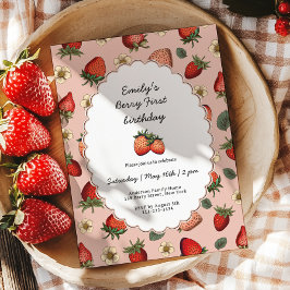 Vintag Strawberry Berry Erster Geburtstag Einladung