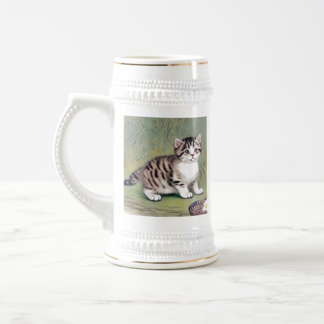 Vintag Striped Kitten Illustration Bierglas (Links)