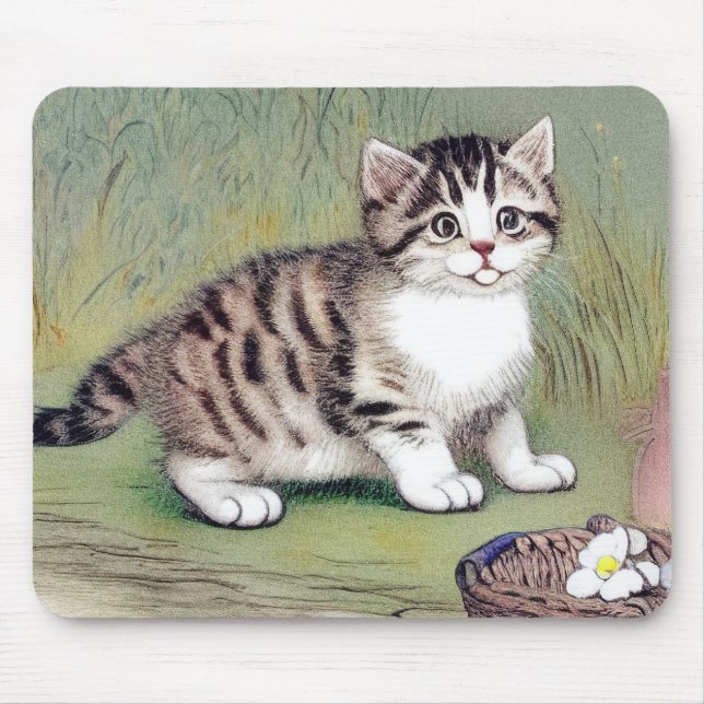 Vintag Striped Kitten Illustration Mousepad (Vorne)