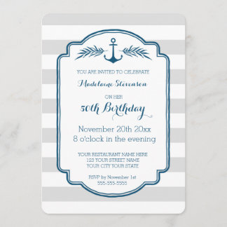 Vintag Stripes Nautical 50. Geburtstagsparty Einladung