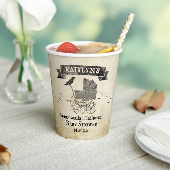 Vintag Stroller Halloween Kinderdusche Pappbecher (In Situ)