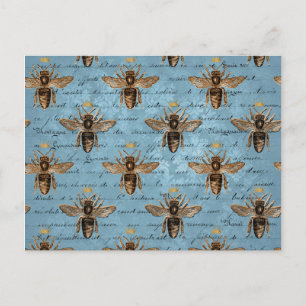 Vintag Style Blue Honey Bee Postkarte
