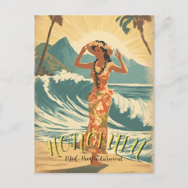 Vintag Style Hawaii Travel Feiertagspostkarte (Vorderseite)