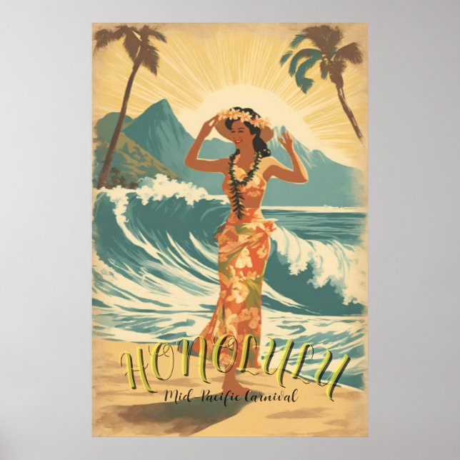 Vintag Style Hawaii Travel Poster (Vorne)