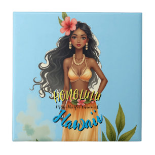 Vintag Style Hawaiian Travel Honolulu Hula Girl Fliese