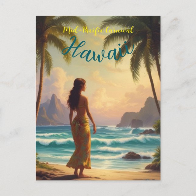 Vintag Style Hawaiian Travel Honolulu Hula Girl Postkarte (Vorderseite)