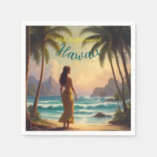 Vintag Style Hawaiian Travel Honolulu Hula Girl Serviette