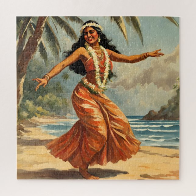 Vintag Style Hawaiian Travel Hula Girl Dancing (Vertikal)