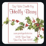 Vintag Style Holly Berry Christmas Candle Label Quadratischer Aufkleber<br><div class="desc">Vintager Stil Holly Berry Weihnachtskandle Label.</div>