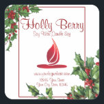 Vintag Style Holly Berry Christmas Candle Label Quadratischer Aufkleber<br><div class="desc">Vintager Stil Holly Berry Weihnachtskandle Label.</div>