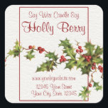Vintag Style Holly Berry Christmas Candle Label Quadratischer Aufkleber<br><div class="desc">Vintager Stil Holly Berry Weihnachtskandle Label mit einem Aquarellpapier Hintergrund.</div>