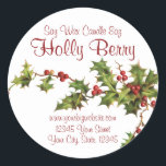 Vintag Style Holly Berry Christmas Candle Label Runder Aufkleber<br><div class="desc">Vintager Stil Holly Berry Weihnachtskandle Label.</div>