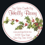 Vintag Style Holly Berry Christmas Candle Label Runder Aufkleber<br><div class="desc">Vintager Stil Holly Berry Weihnachtskandle Label.</div>