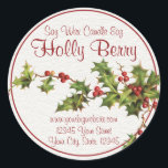 Vintag Style Holly Berry Christmas Candle Label Runder Aufkleber<br><div class="desc">Vintager Stil Holly Berry Weihnachtskandle Label mit einem Aquarellpapier Hintergrund.</div>