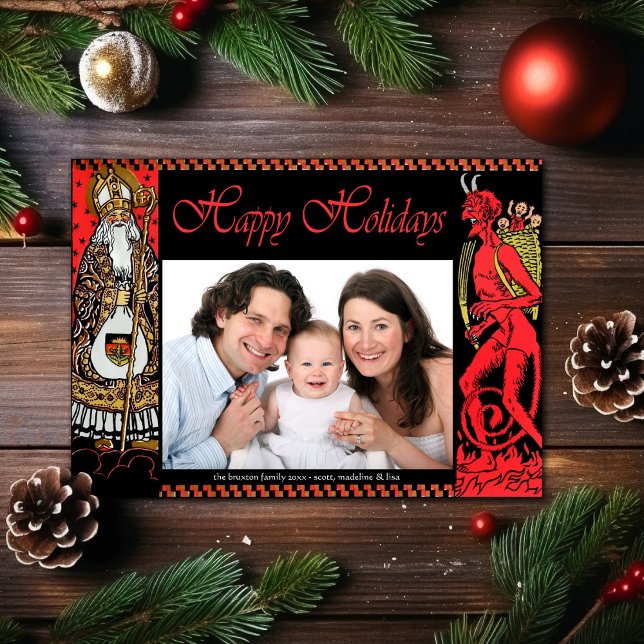 Vintag Style Krampus Family Holiday Postkarte (Von Creator hochgeladen)