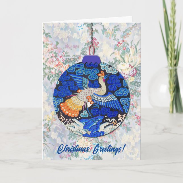 Vintag Style Peacock Bird Blauer Weihnachtsurlaub Karte (Vorderseite)