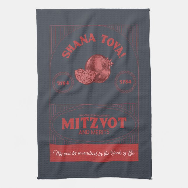 Vintag Style Rosh Hashana Shana Tova Pomegranate Geschirrtuch (Vertikal)