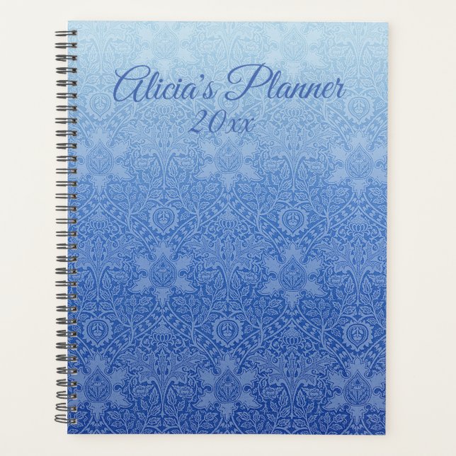 Vintag Style Texture Blue Ombre mit Namen Planer (Vorderseite)