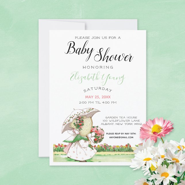 Vintag Sunbonnet Girls Garden Babydusche Einladung (Von Creator hochgeladen)