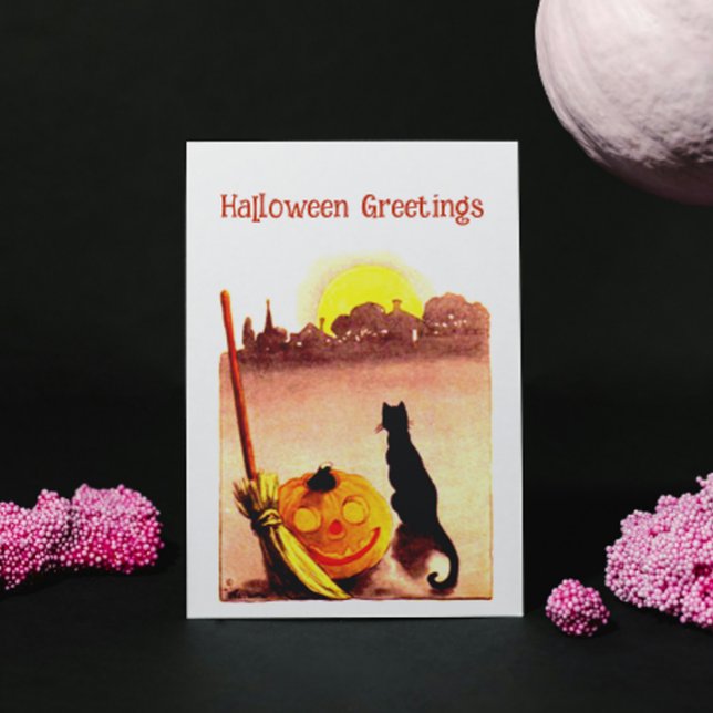 Vintag Sunset Black Katzenkürbis Halloween Feiertagspostkarte (Von Creator hochgeladen)