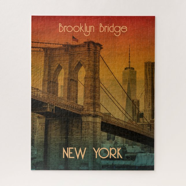 Vintag Sunset Brooklyn Bridge New York (Vertikal)