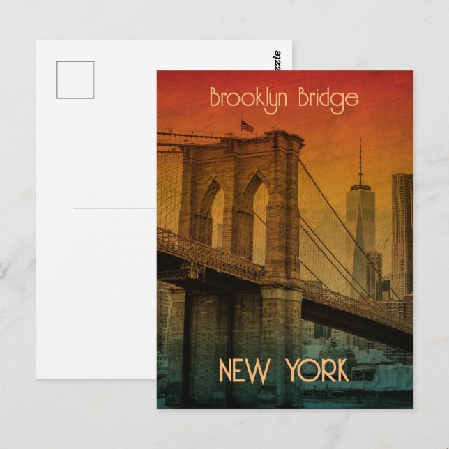 Vintag Sunset Brooklyn Bridge New York Postkarte (Vorne/Hinten)
