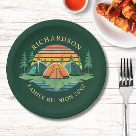 Vintag Sunset Camping Trip Green Family Wiedersehe Pappteller