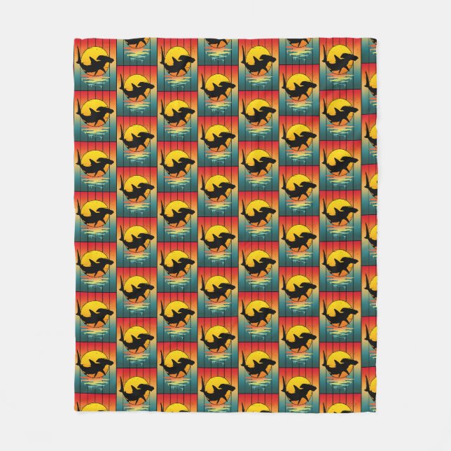 Vintag Sunset Hammerhead Shark Fleecedecke (Vorderseite)
