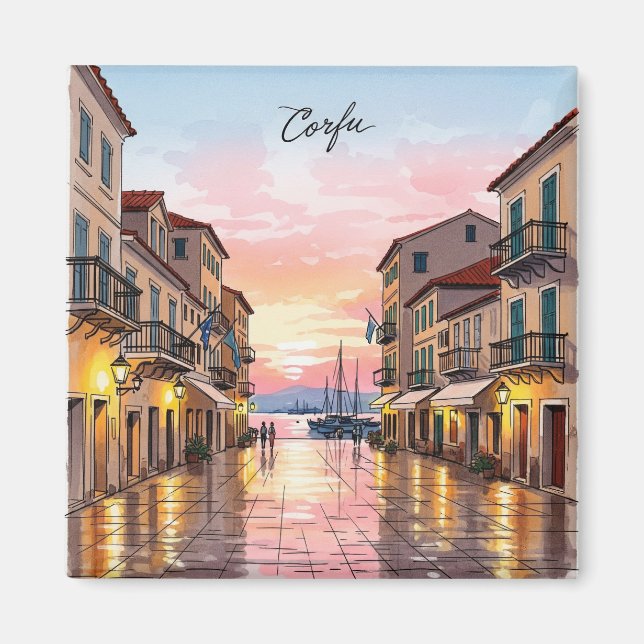 Vintag Sunset Korfu Griechenland Reisen Magnet (Vorne)