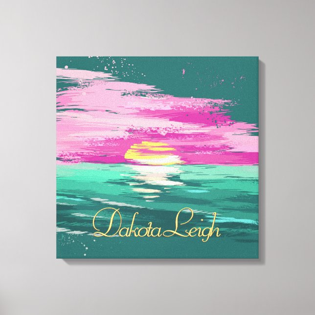 Vintag Sunset | Modernes Abstraktes Aquamarines Gr Leinwanddruck (Vorderseite)