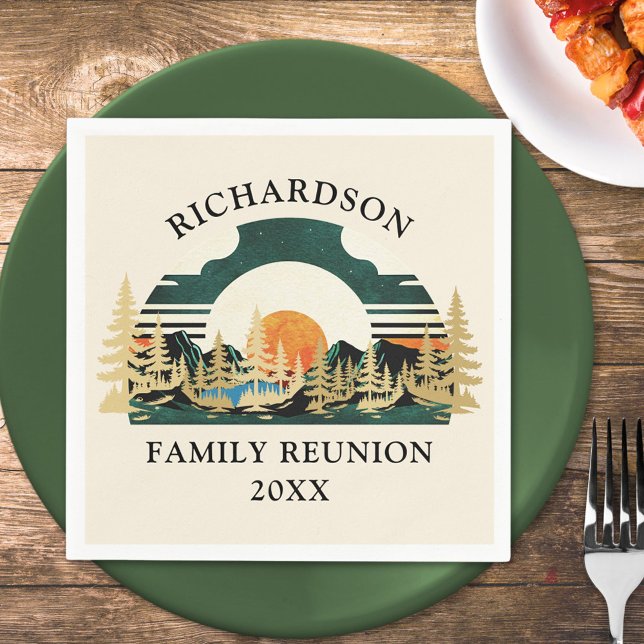 Vintag Sunset Mountains Camping Family Wiedersehen Serviette (Von Creator hochgeladen)