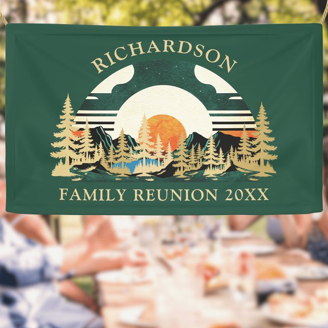 Vintag Sunset Mountains Green Family Wiedersehen Banner (Von Creator hochgeladen)