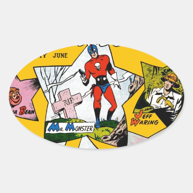 Vintag Super Hero Comic Ovaler Aufkleber (Vorderseite)