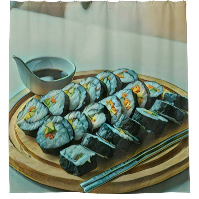 Vintag Sushi Artwork Duschvorhang (Vorderseite)